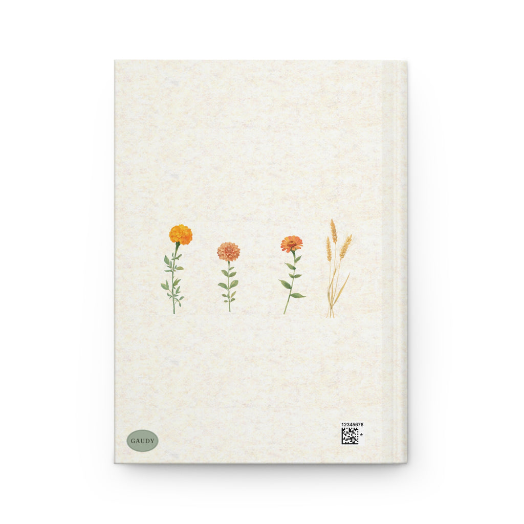 Lovely Thoughts hardcover journal, botanical marigold dahlia zinnia illustration, Gaudy Orange Bloom collection - view 2