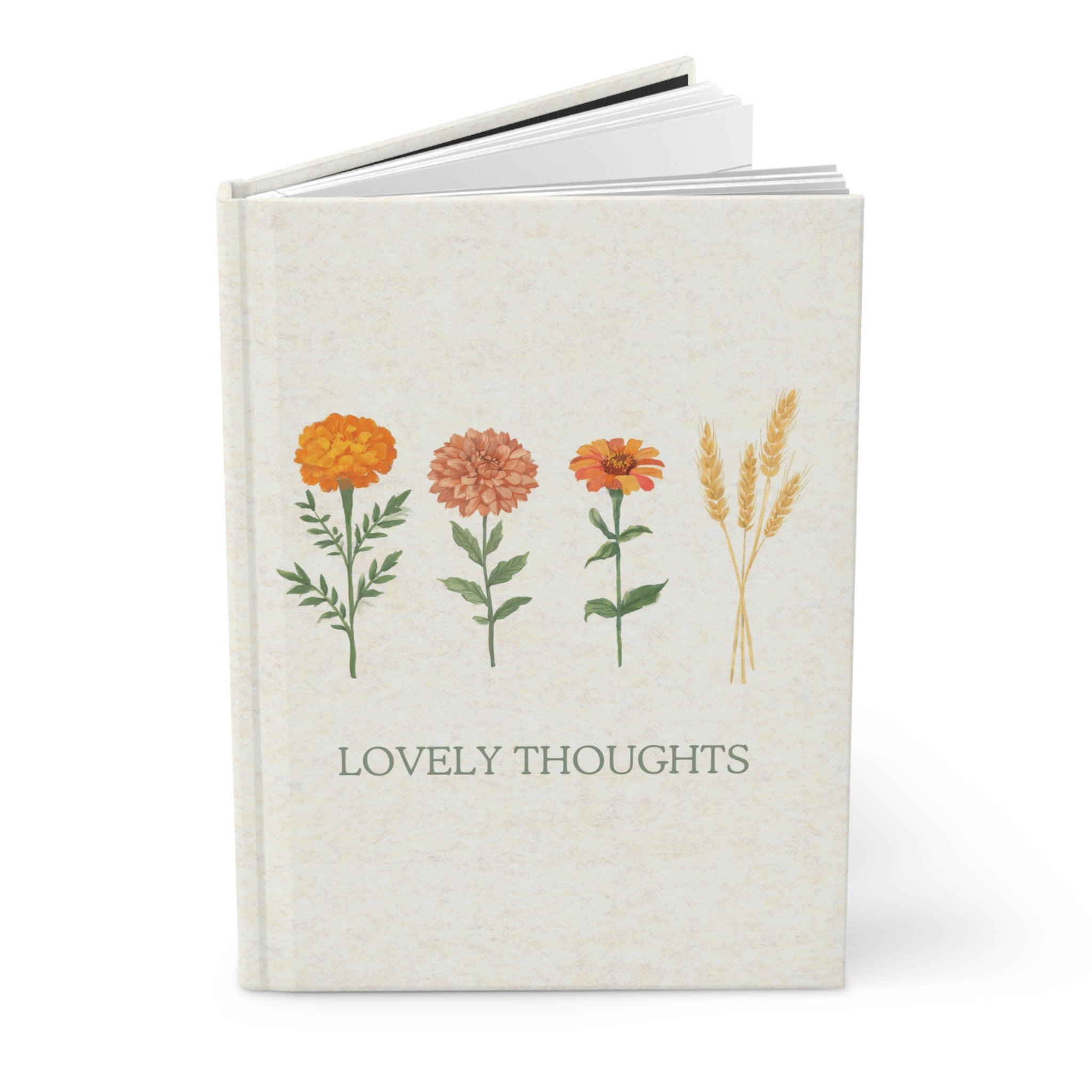 Lovely Thoughts hardcover journal, botanical marigold dahlia zinnia illustration, Gaudy Orange Bloom collection - view 3