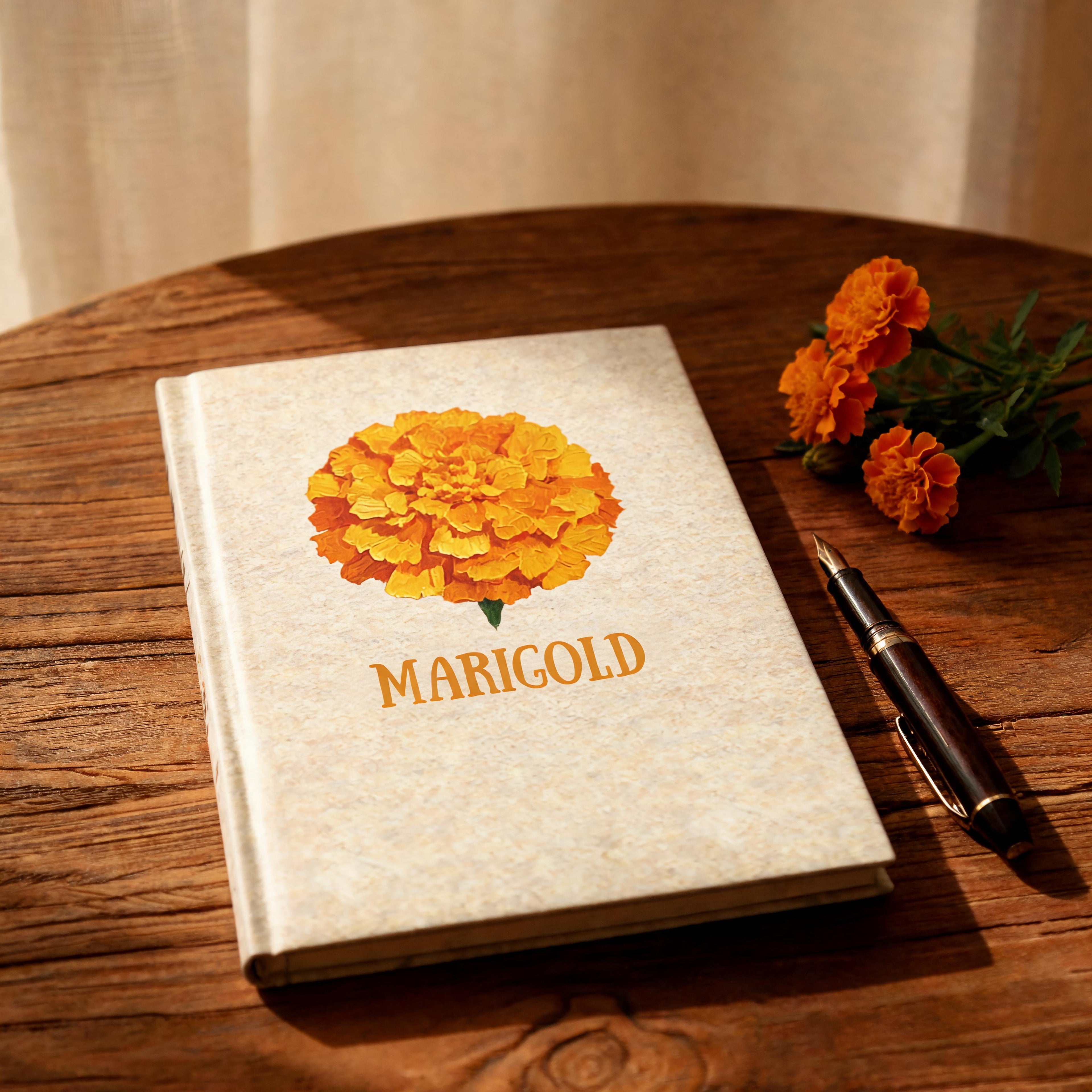 Marigold hardcover journal, bold marigold bloom illustration, Gaudy Orange Bloom collection - view 5