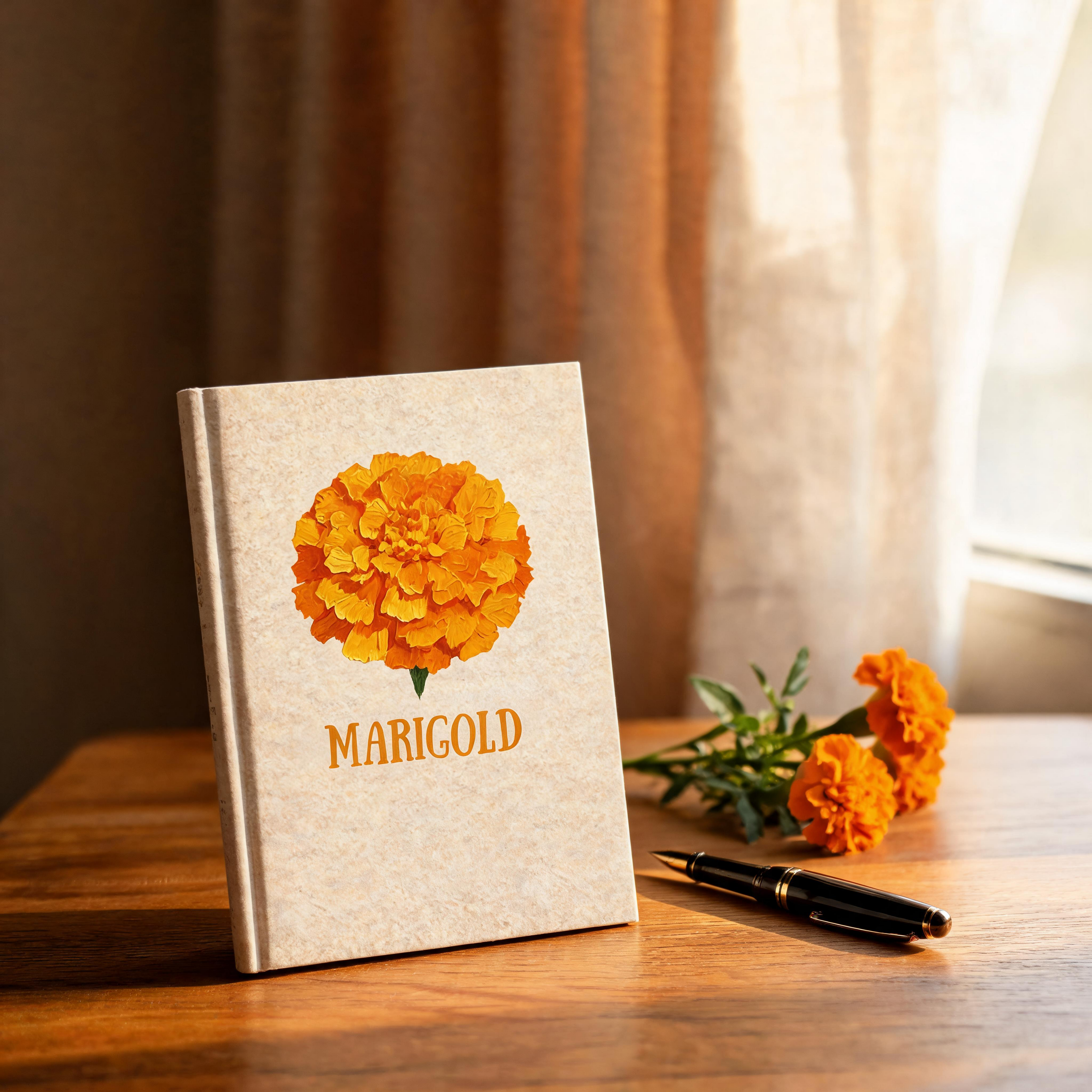 Marigold hardcover journal, bold marigold bloom illustration, Gaudy Orange Bloom collection - view 6