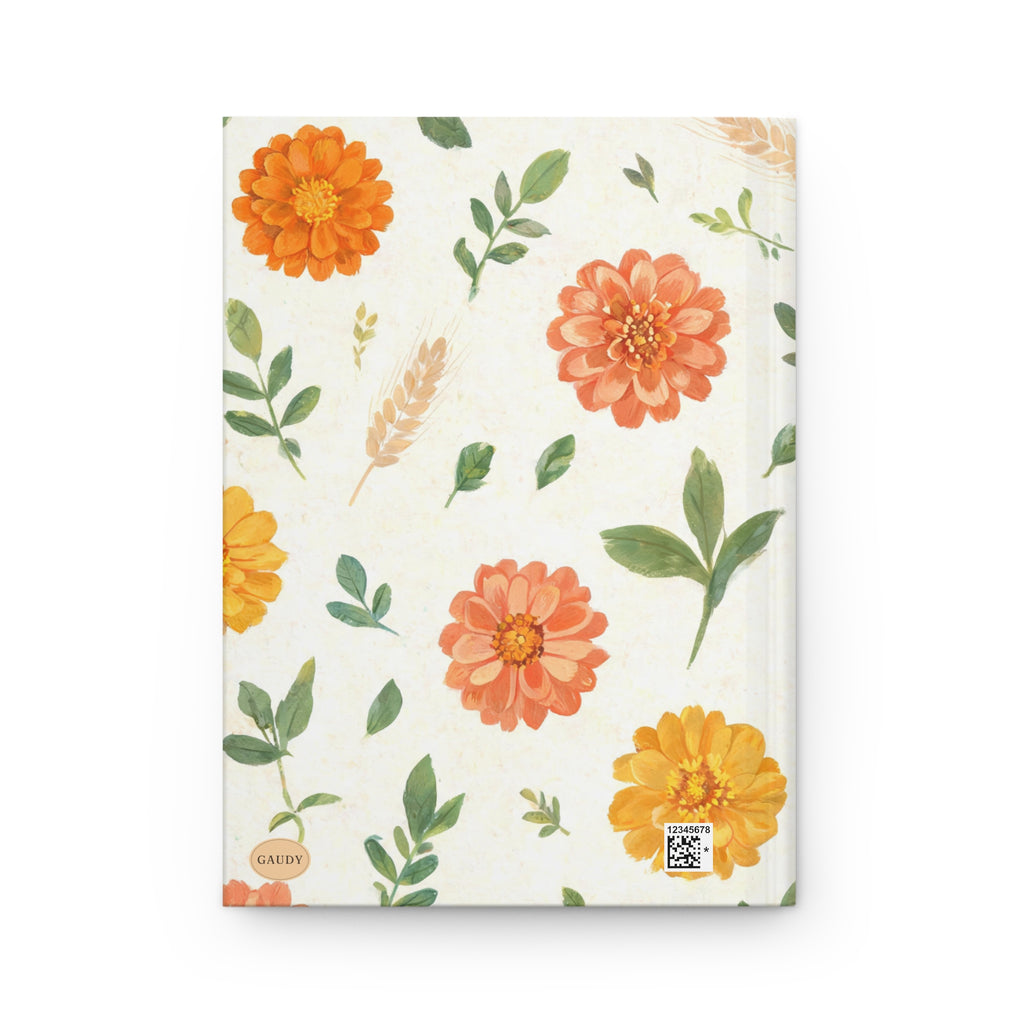 Meadow Toss garden hardcover journal, marigold and wheat pattern cover, Gaudy Orange Bloom collection - view 2