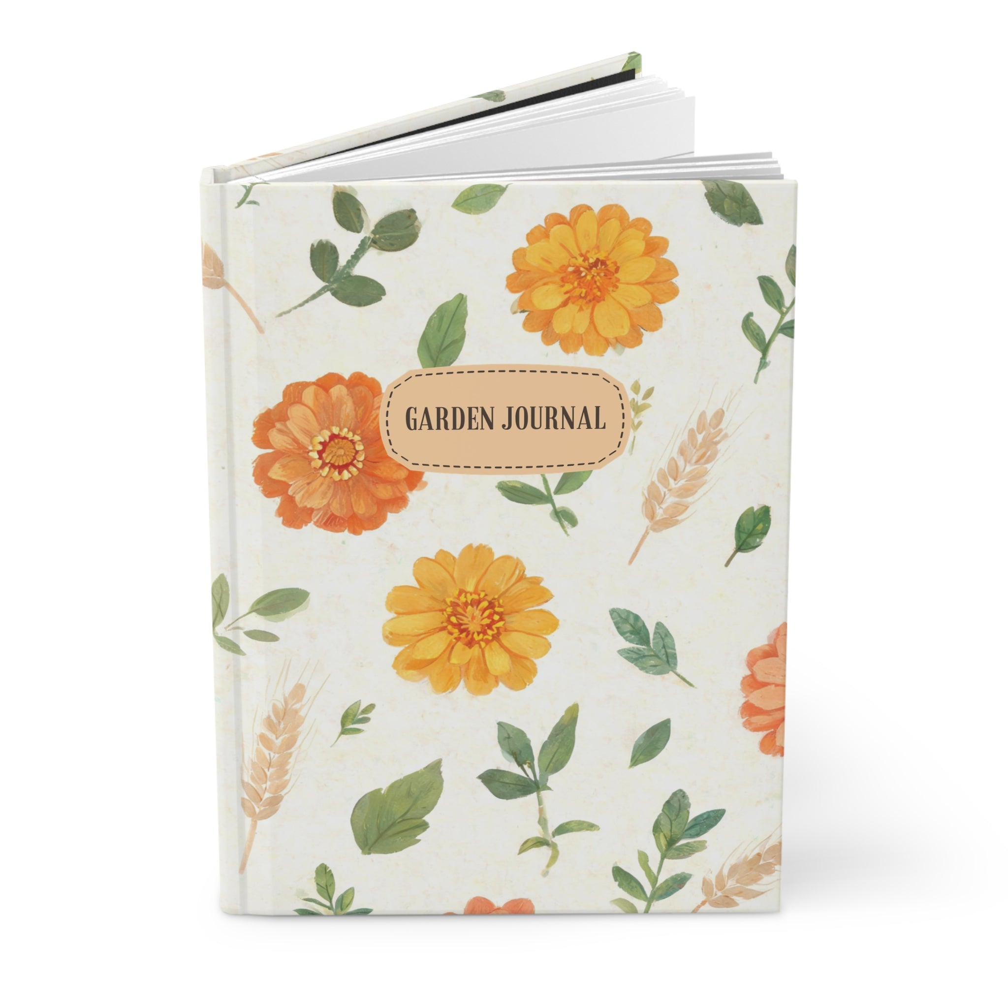 Meadow Toss garden hardcover journal, marigold and wheat pattern cover, Gaudy Orange Bloom collection - view 3