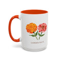 Garden Days marigold and zinnia coffee mug, orange accent handle, Gaudy Orange Bloom collection, 15oz - view 1