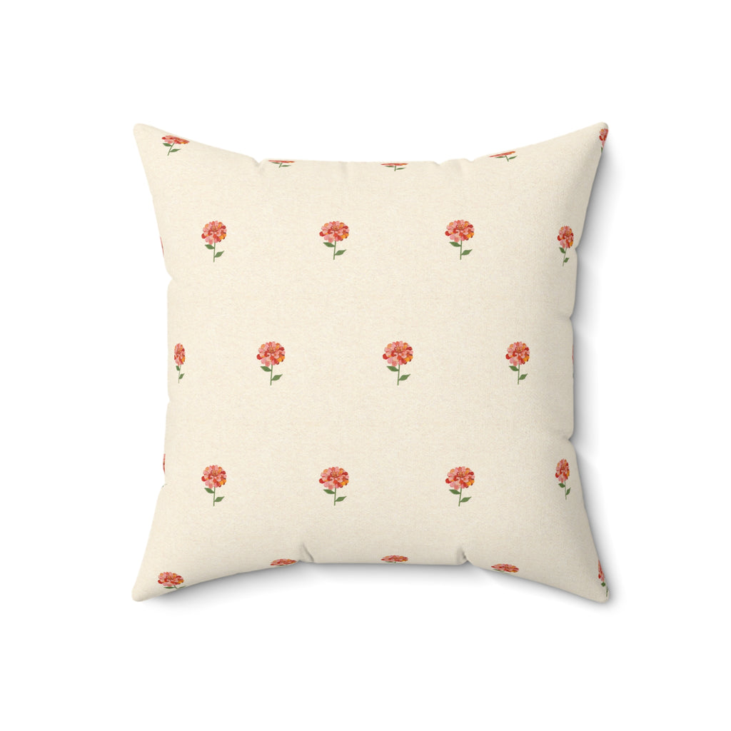 Zinnia Sprigs throw pillow cover, cream fabric, Gaudy Orange Bloom collection, 18x18 inch - view 2