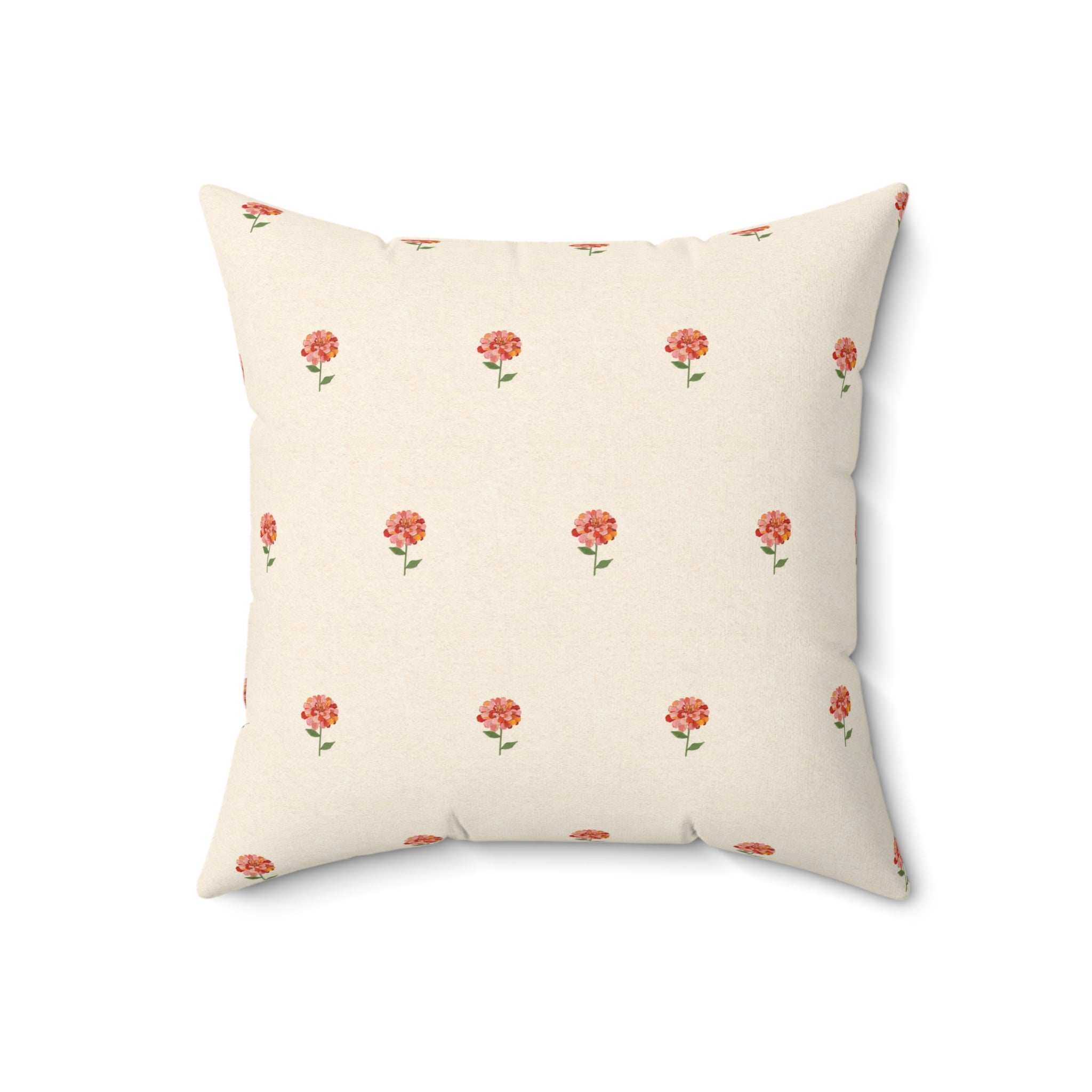 Zinnia Sprigs throw pillow cover, cream fabric, Gaudy Orange Bloom collection, 18x18 inch - view 2