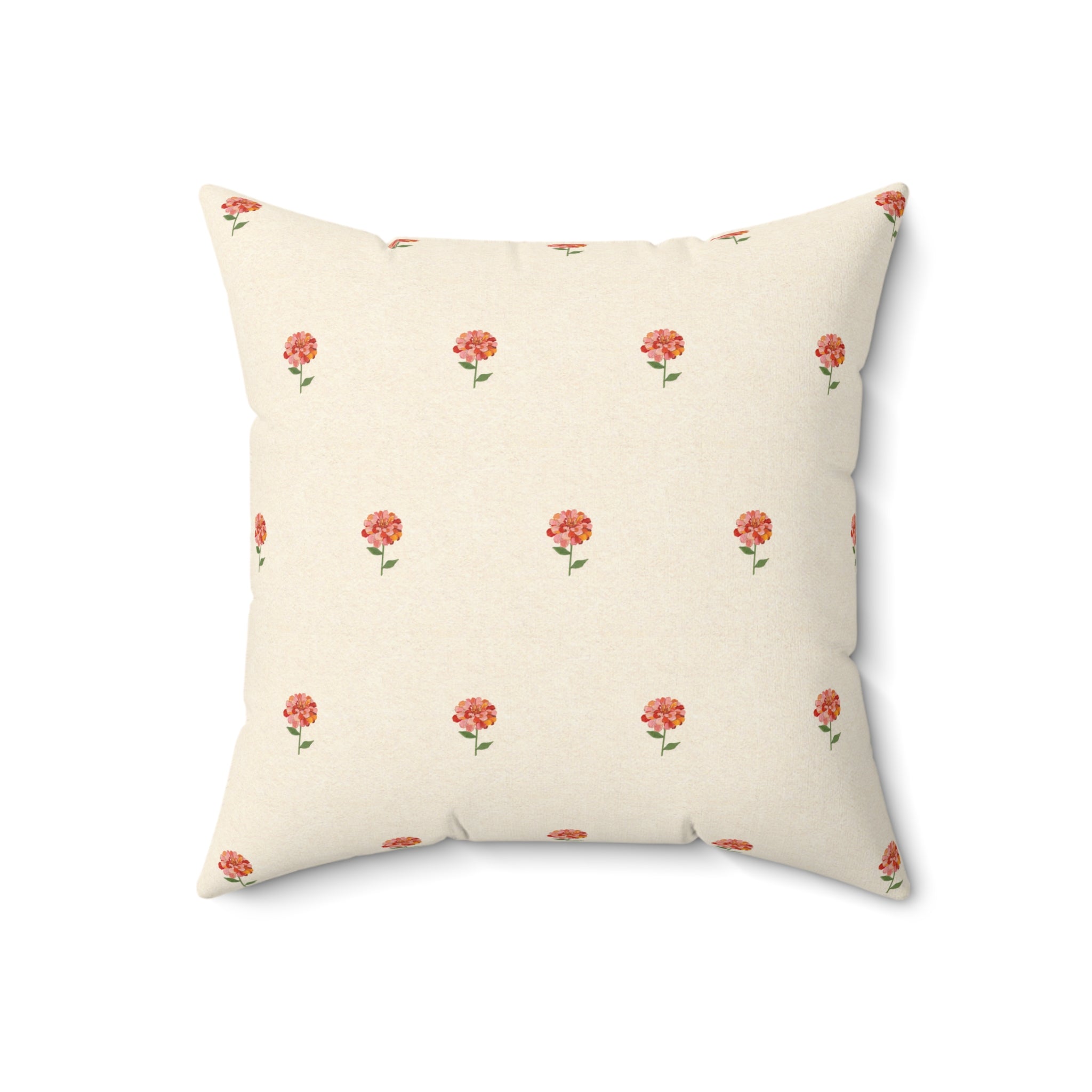 Zinnia Sprigs throw pillow cover, cream fabric, Gaudy Orange Bloom collection, 18x18 inch - view 1