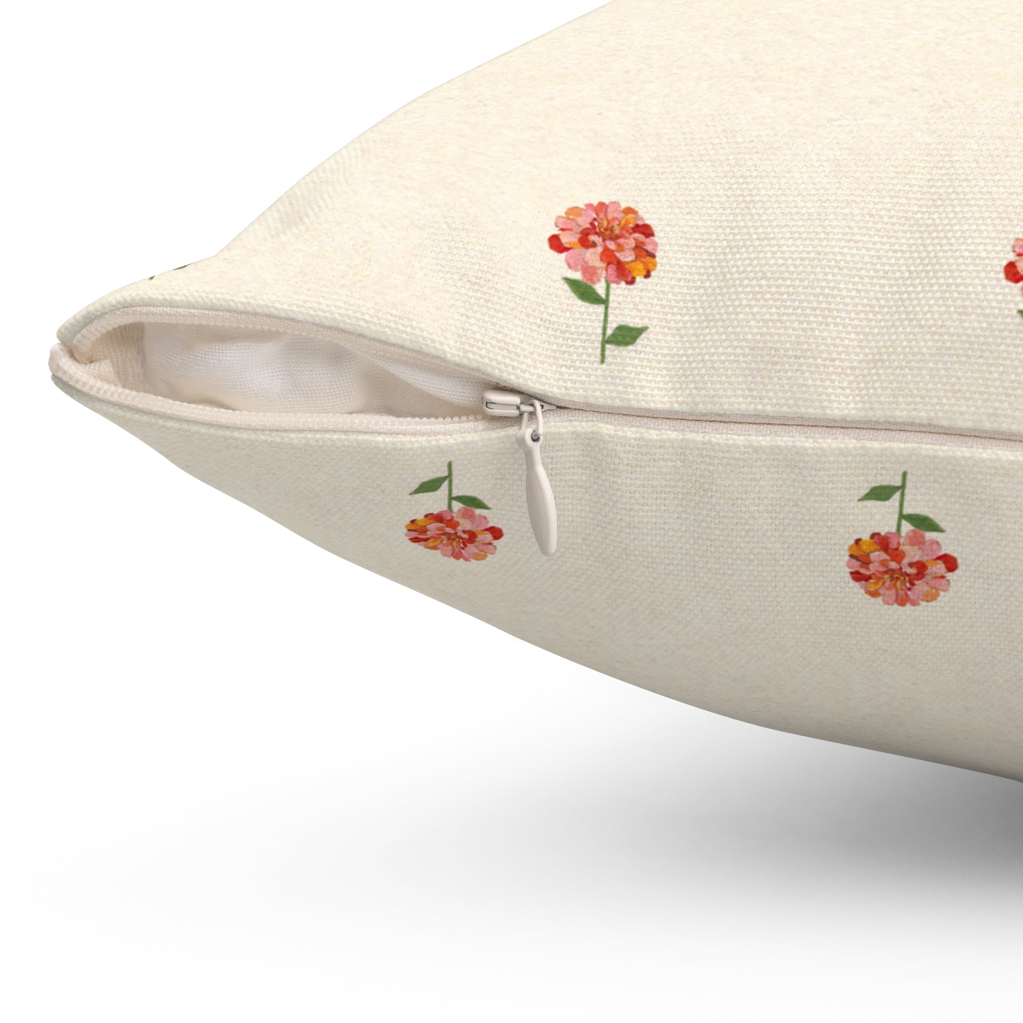 Zinnia Sprigs throw pillow cover, cream fabric, Gaudy Orange Bloom collection, 18x18 inch - view 3