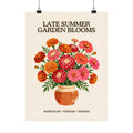 Late Summer Garden Blooms unframed art print, marigold and zinnia bouquet illustration, Gaudy Orange Bloom collection - view 1